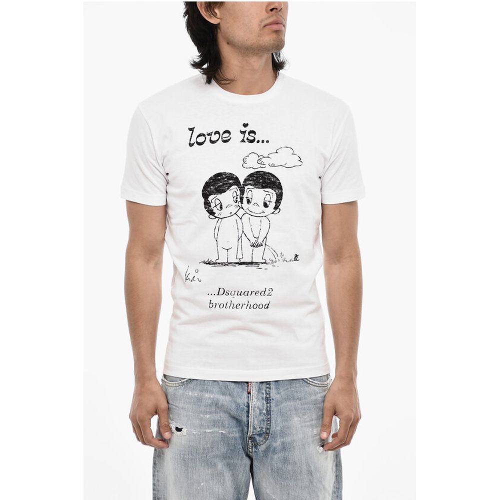 Cotton Crew-neck T-shirt with Embossed Print