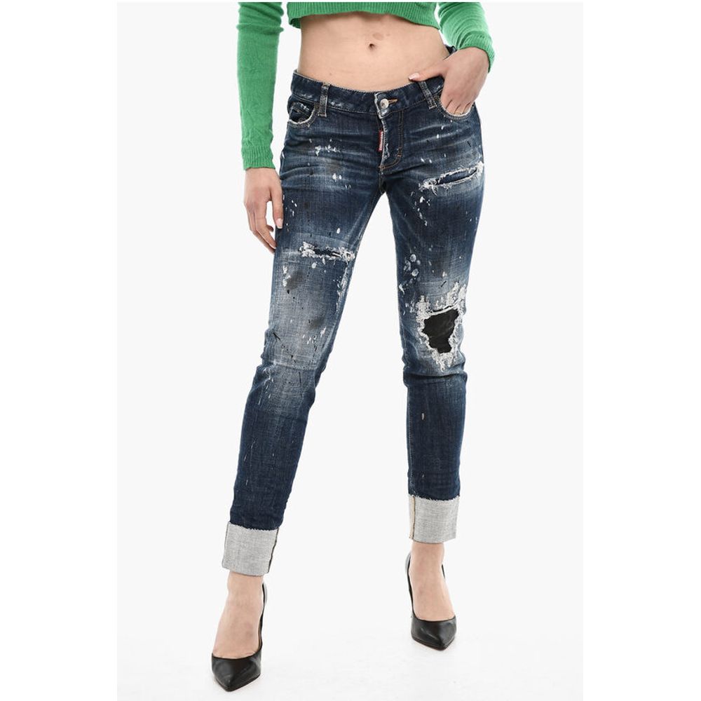 Vintage Effect Regular Jeans with Leather Patch