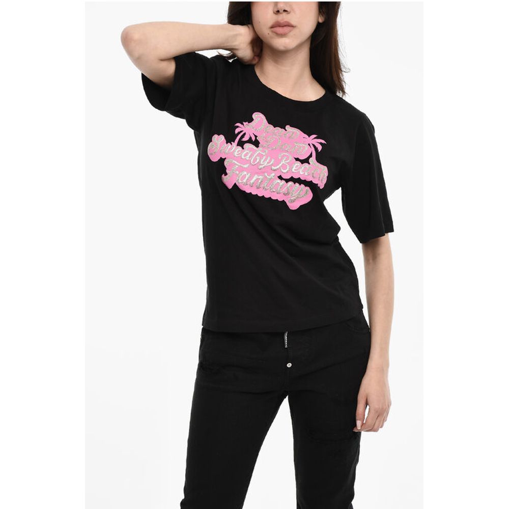 Crewneck T-shirt With Glittered Print