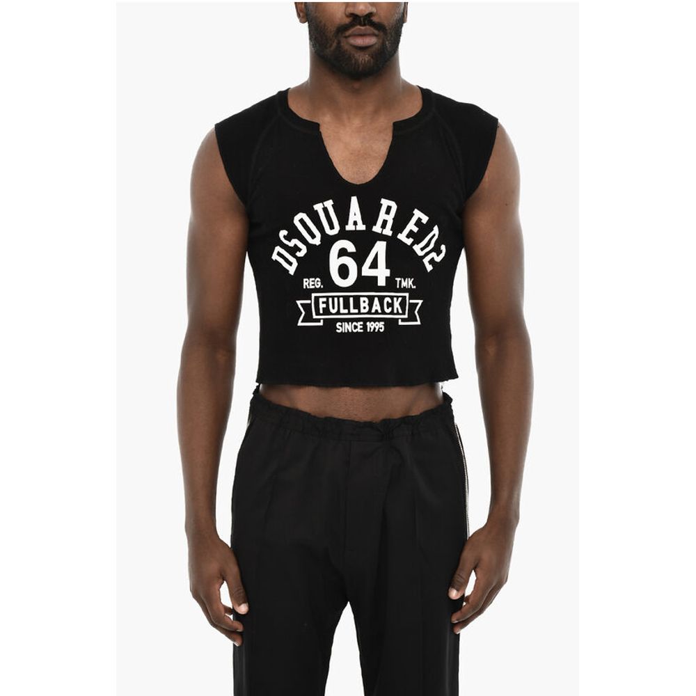 Cropped T-shirt with Contrasting Logo Print