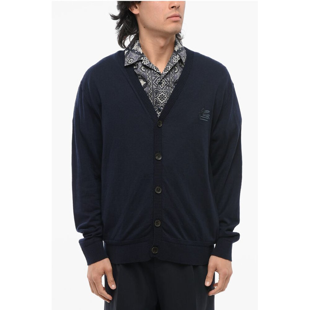 Cashmere Blend Cardigan with Embroidered Logo