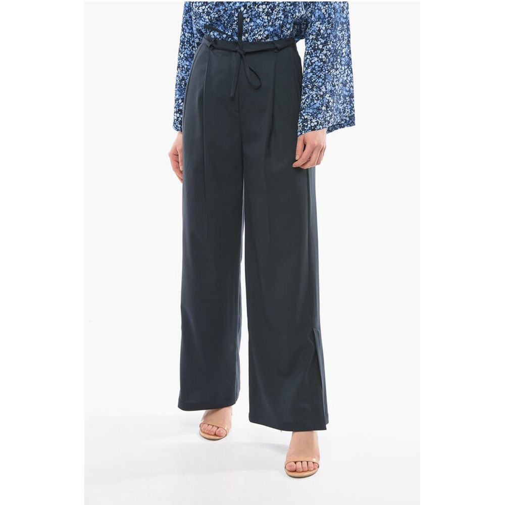 Virgin Wool TANDIN Wide Leg Pants with Ankle Split and Belt