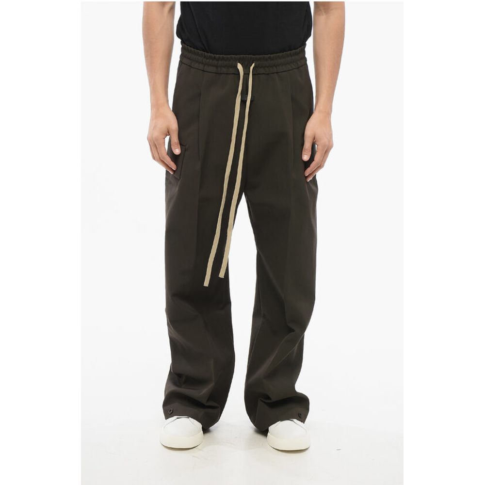 Single-pleated Wool Blend Cargo Pants with Elastic Waistband