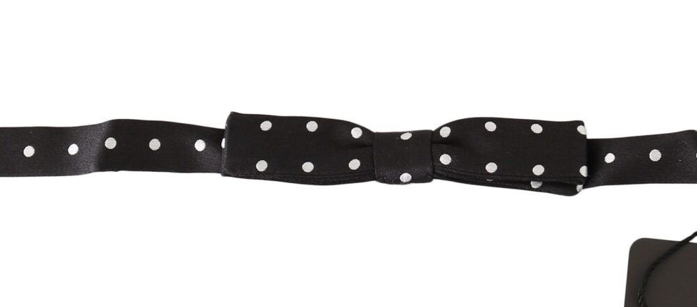 Elegant Black Polka Dot Silk Bow Tie