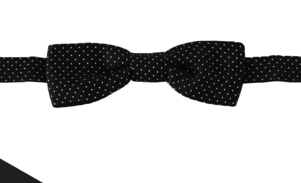Elegant Black Polka Dot Silk Bow Tie