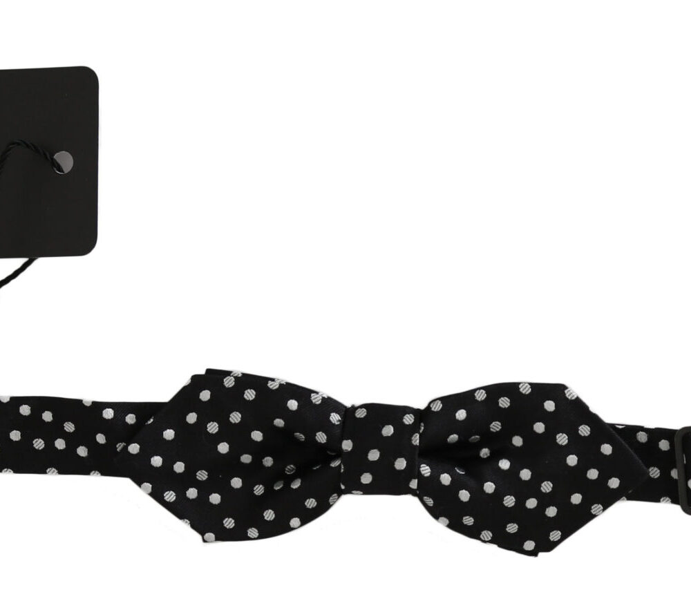 Elegant Black Polka Dot Silk Bow Tie