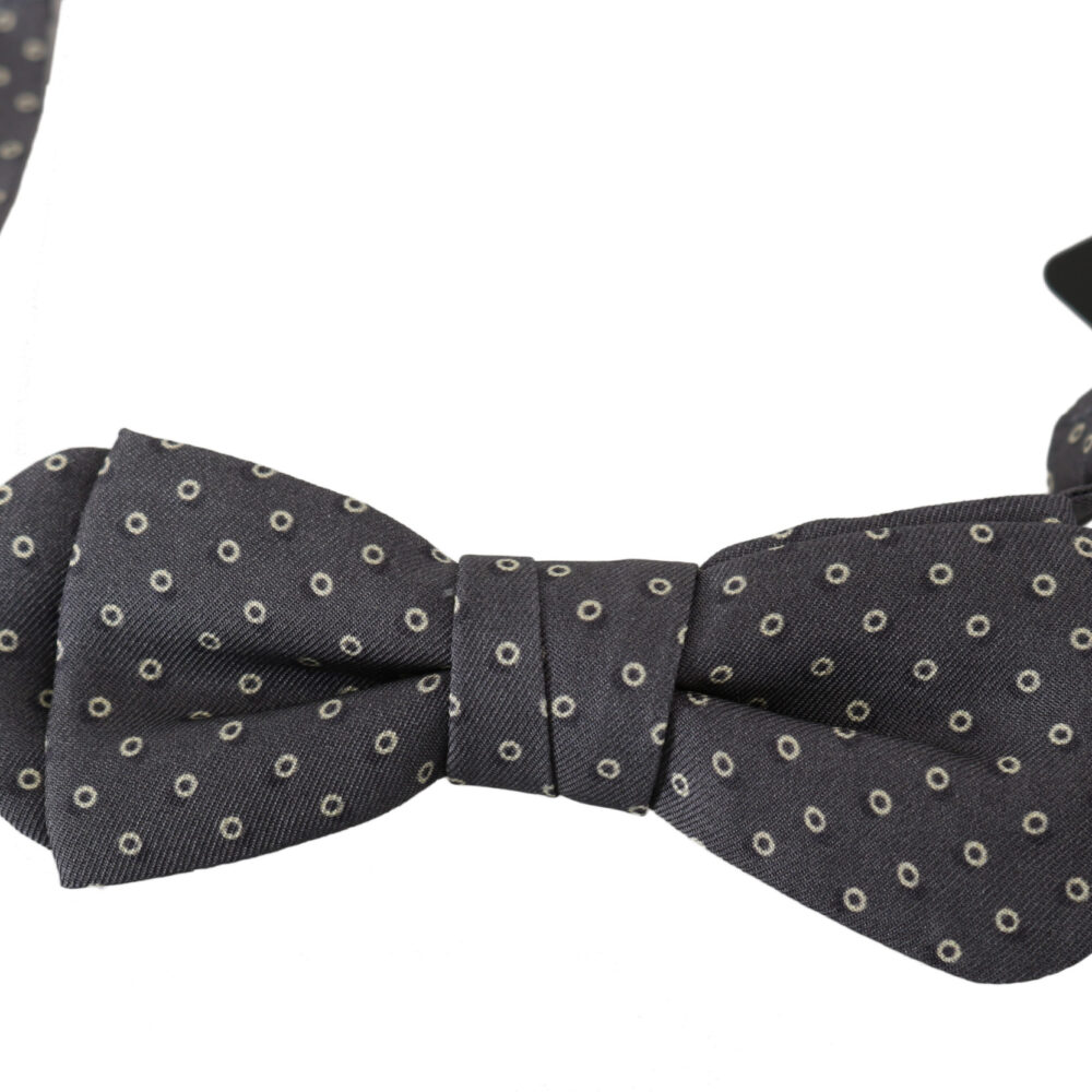 Elegant Silk Gray Circle Pattern Bow Tie