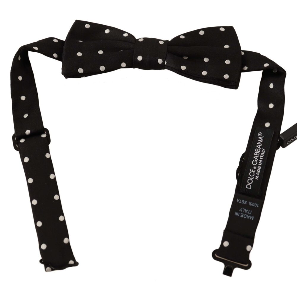 Elegant Black Polka Dot Silk Bow Tie