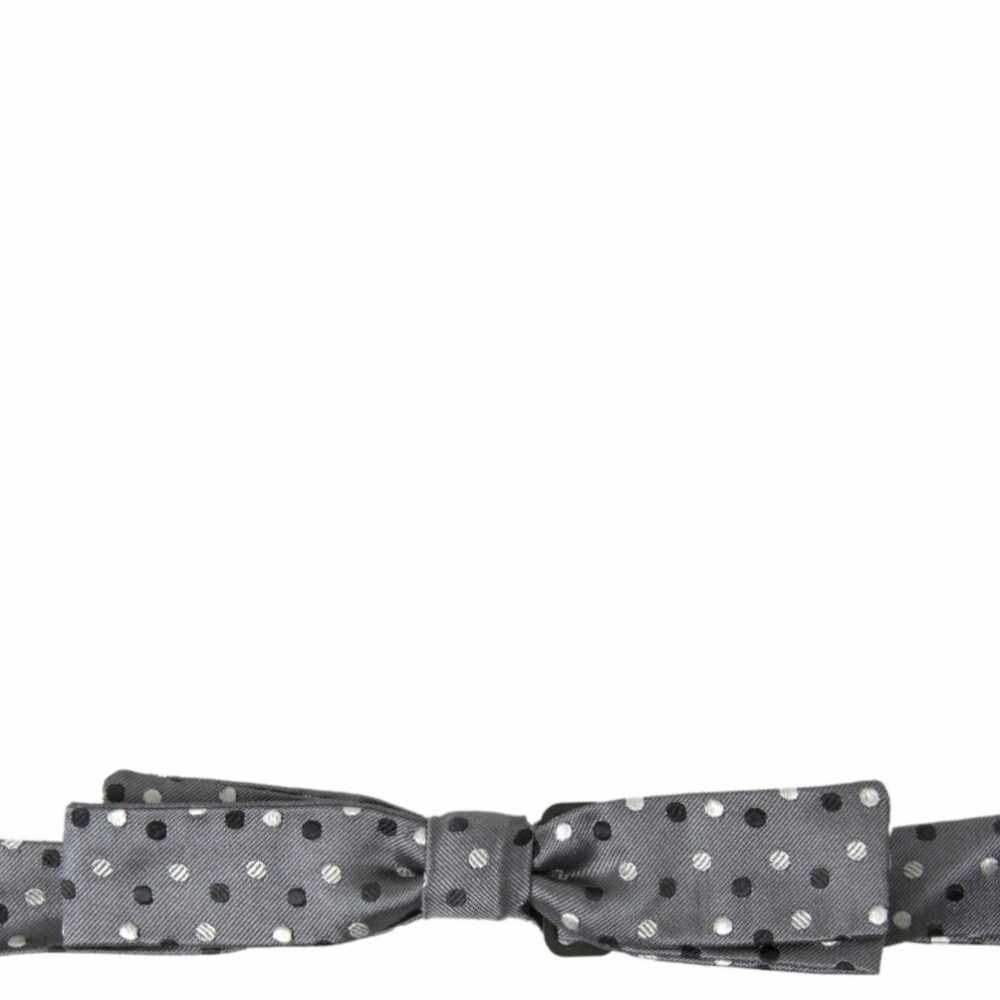 Gray Polka Dot Silk Adjustable Men Neck Papillon Bow Tie