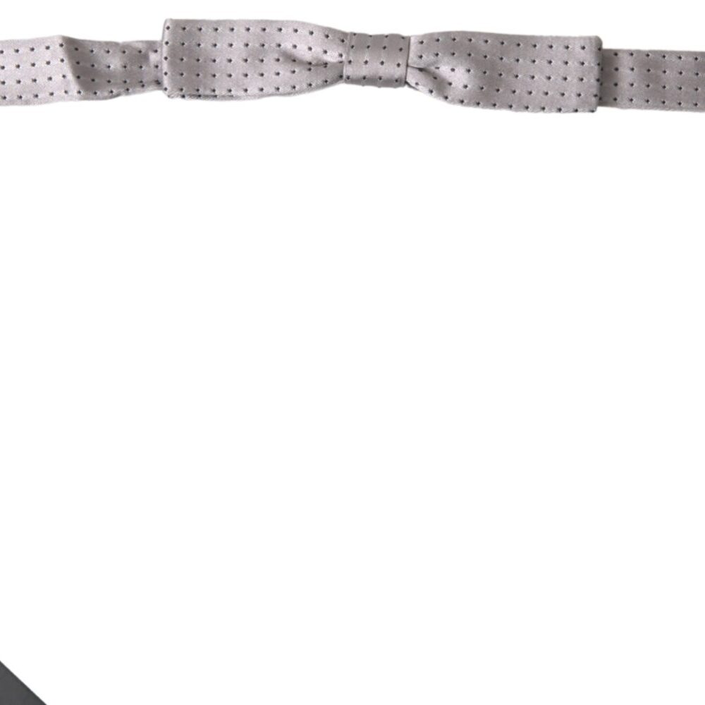 Gray Dotted Silk Adjustable Men Neck Papillon Bow Tie