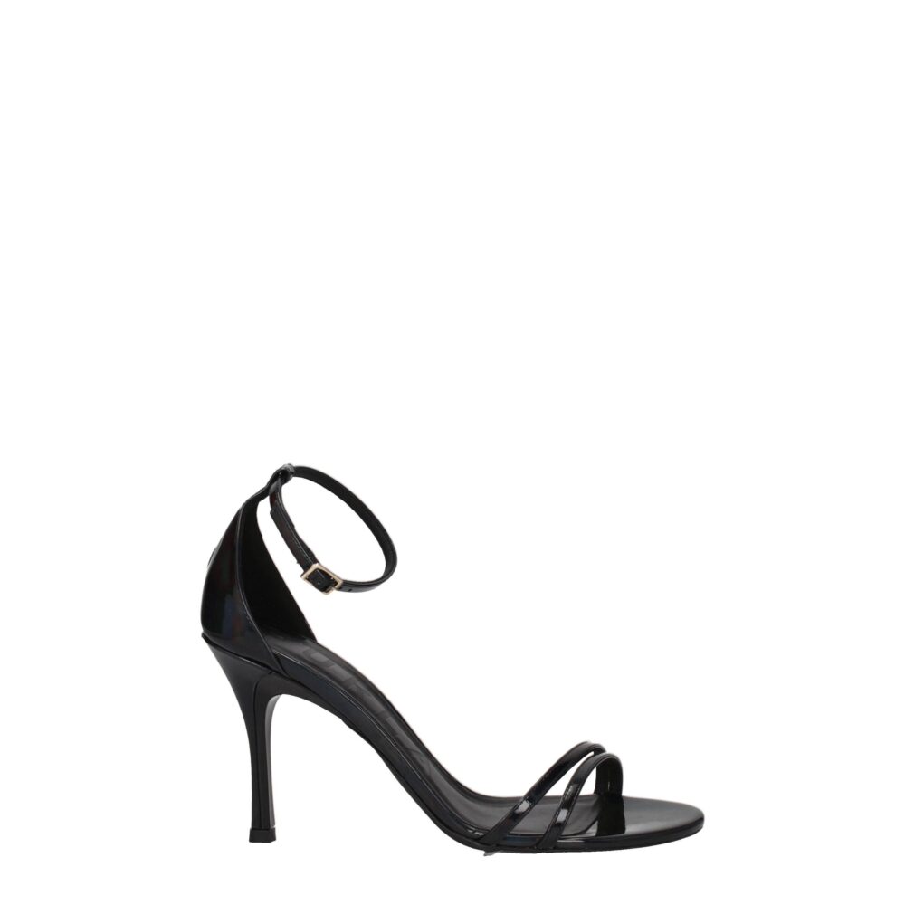 Black Leather Stiletto Heels Sandals