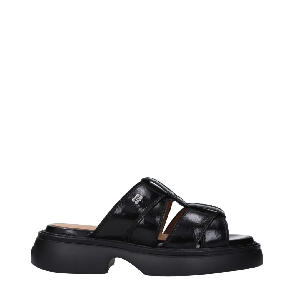 Black Fabric Slippers Sandals