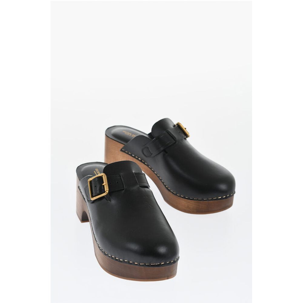 Leather PROVENCE Clogs with Golden Buckle Heel 6.5cm