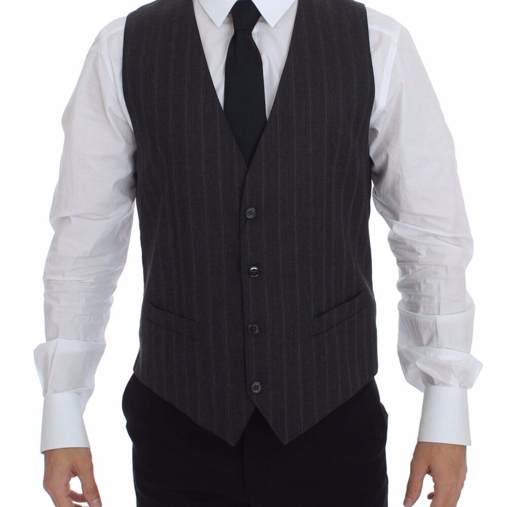 Gray Striped Wool Logo Vest Gilet Weste
