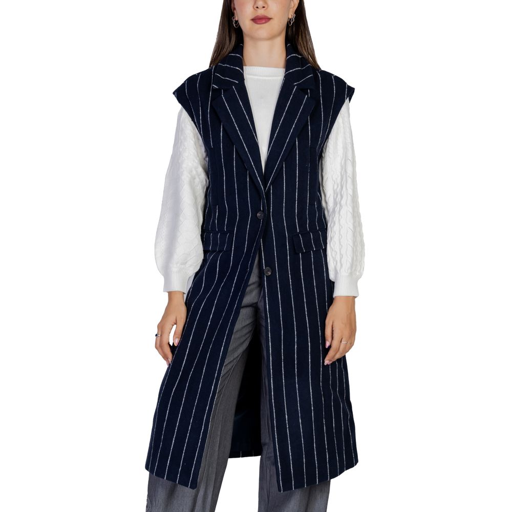 Blue Polyester Sleveless Jacket