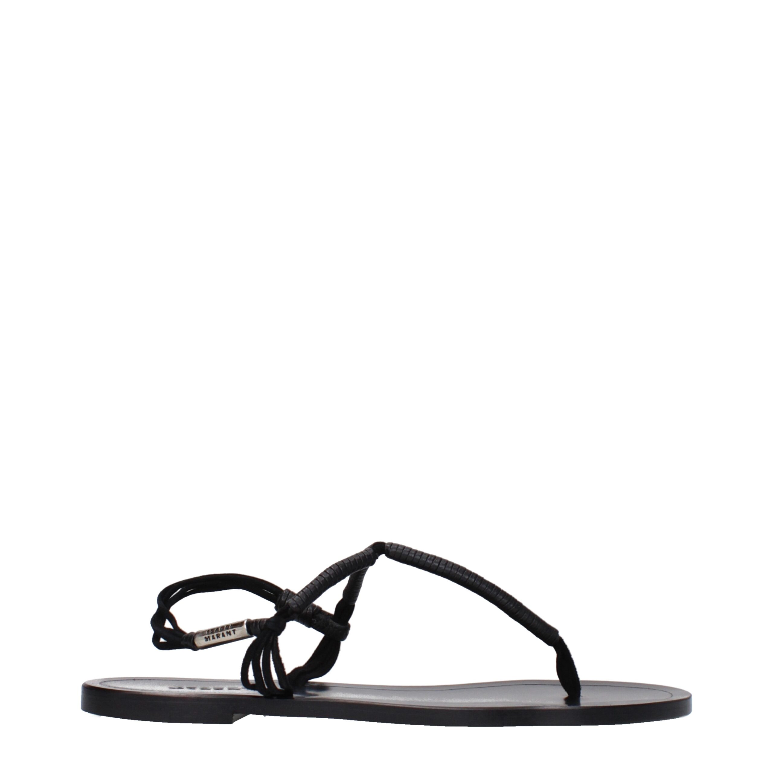 Black Leather Flip-Flop Sandal