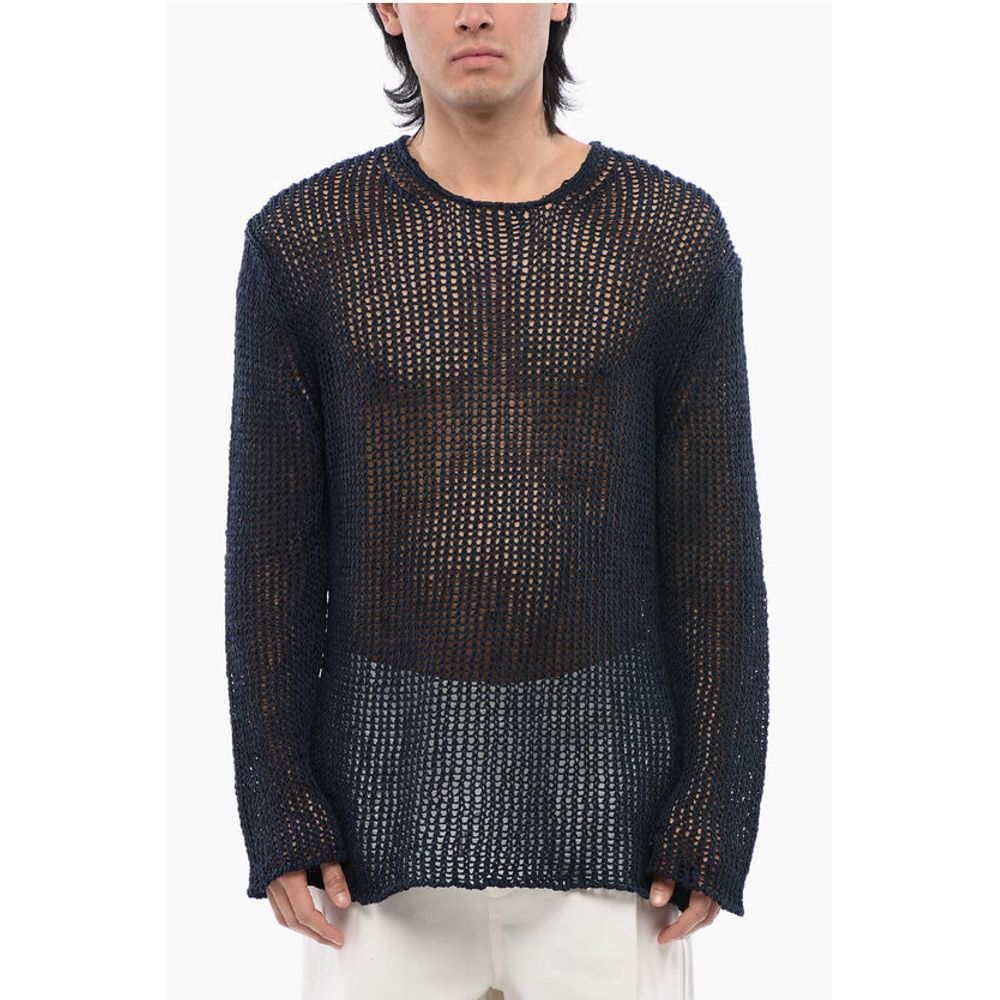 Crew Neck Openwork Cotton Sweater
