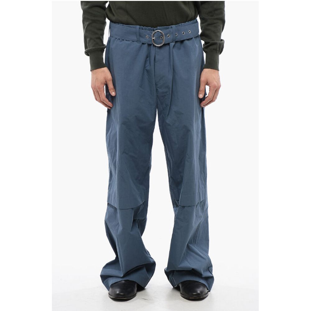 Cotton Wide Leg Pants with Fabric Belt
