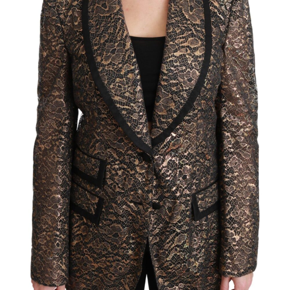 Elegant Gold Floral Lace Blazer Jacket