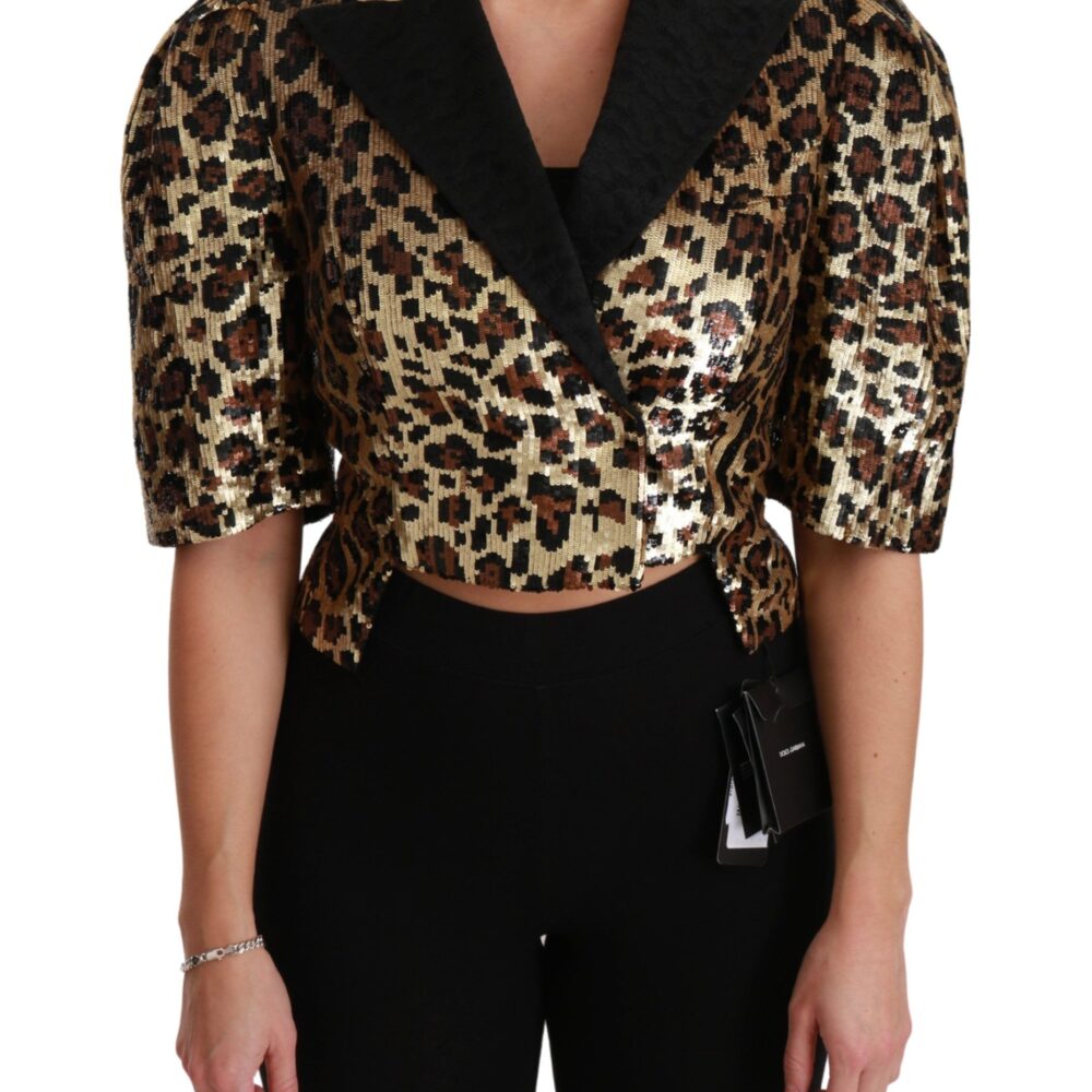 Gold Leopard Print Short Sleeve Blazer