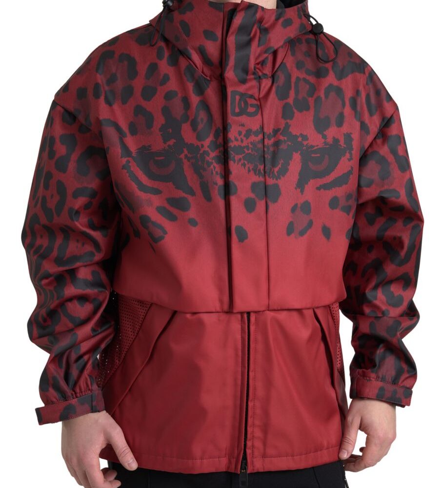Radiant Red Leopard Print Hooded Jacket
