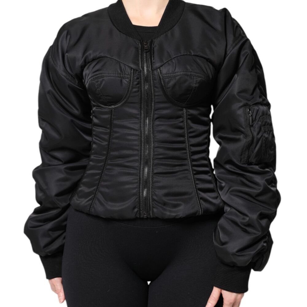 Black Nylon Full Zip Bustier Corset Jacket