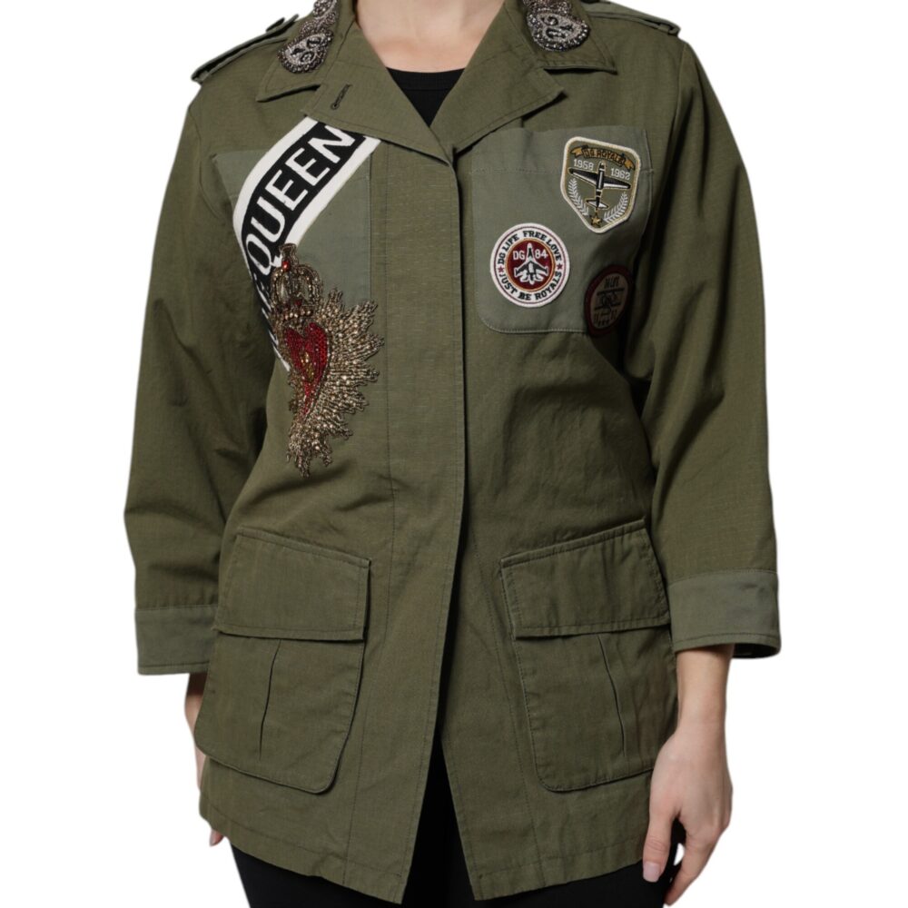 Military Green Queen Embellished Coat Jacket