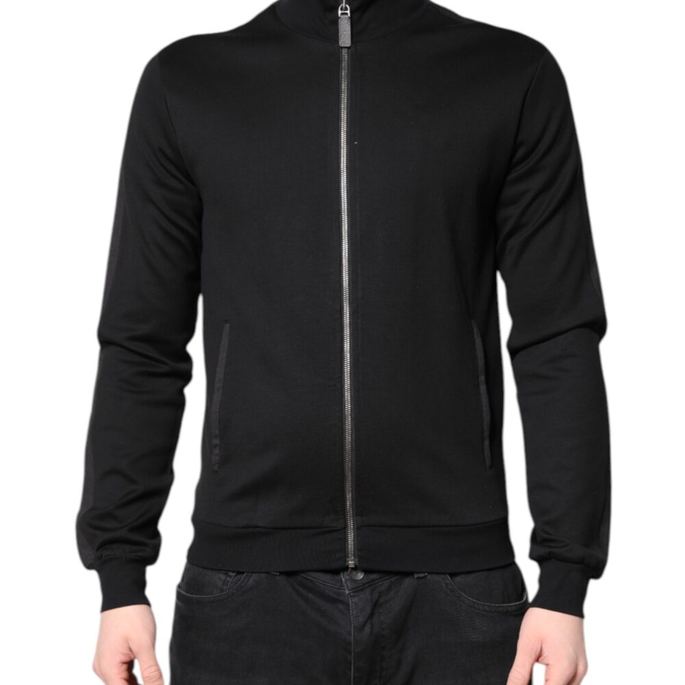 Black Cotton Logo Full Zip Men Bomber Jacket