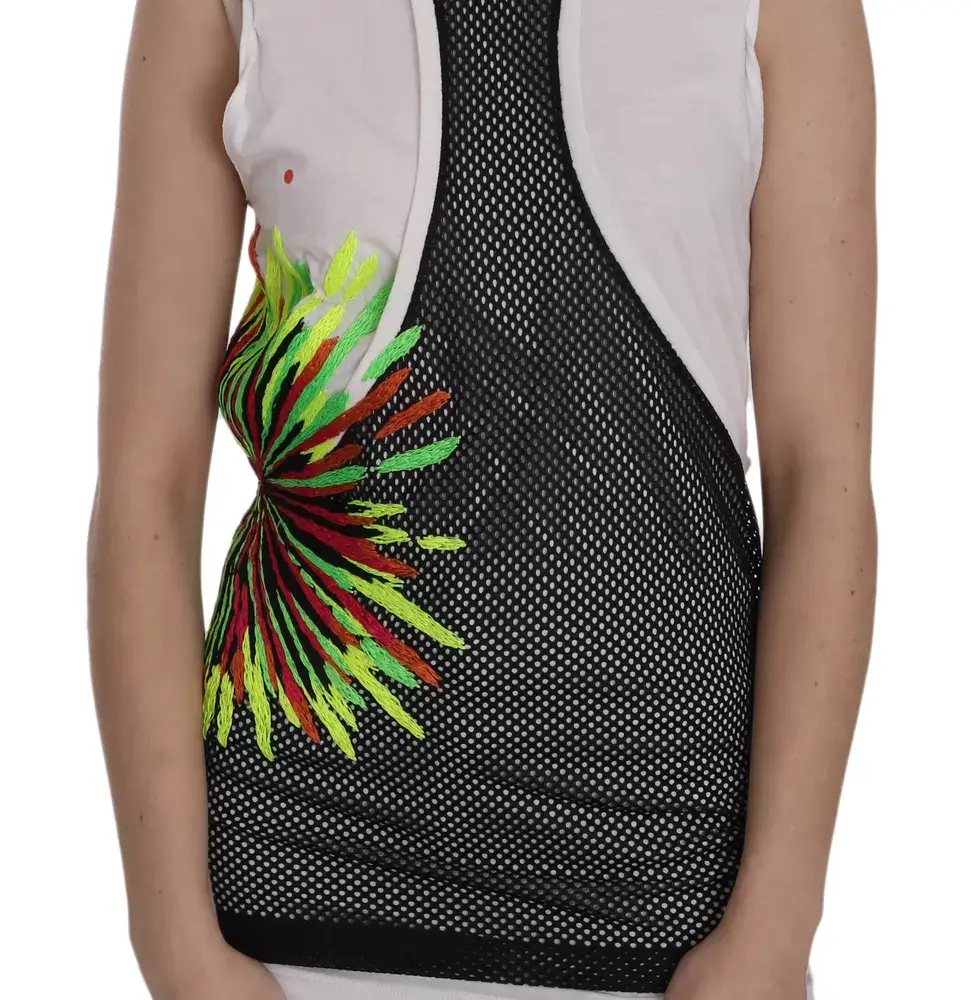 Black White Crew Neck Sleeveless Cotton Blouse