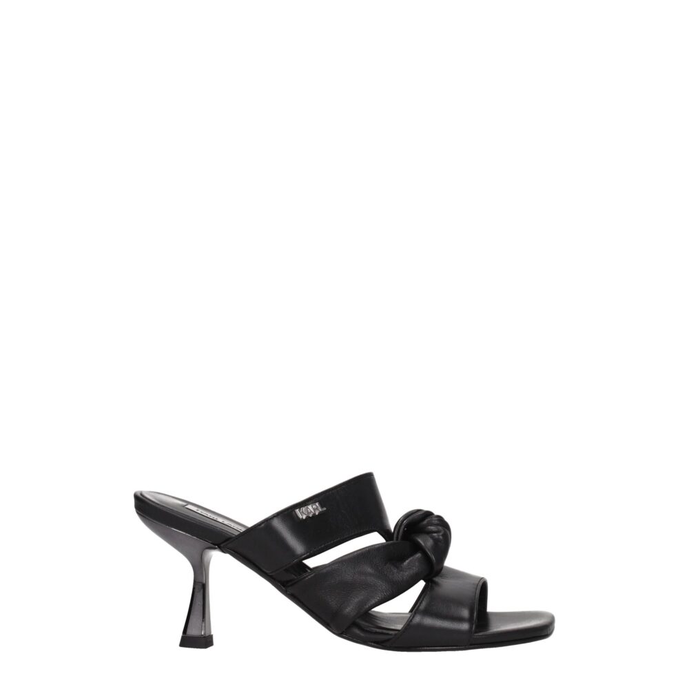 Black Leather Stiletto Heels Sandals
