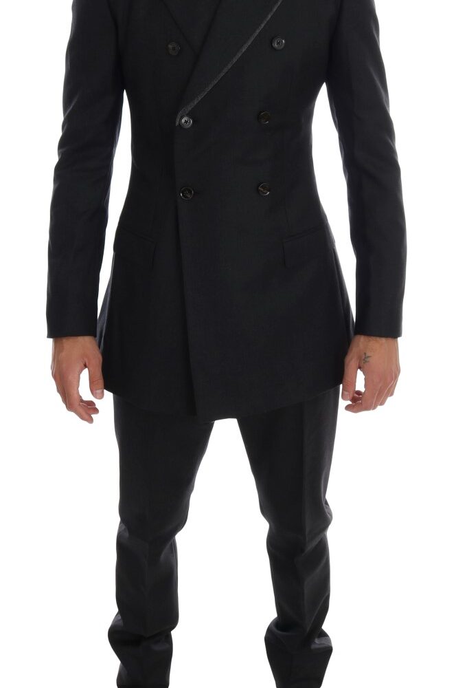 Elegant Gray Double Breasted Wool Suit