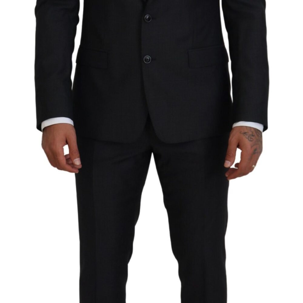 Elegant Gray Martini Three-Piece Wool Silk Suit