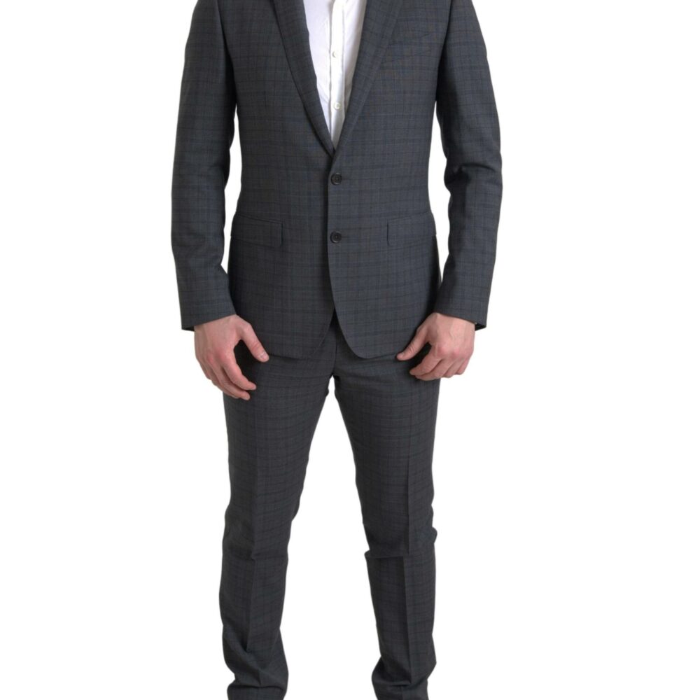 Elegant Grey Checkered Slim Fit Suit