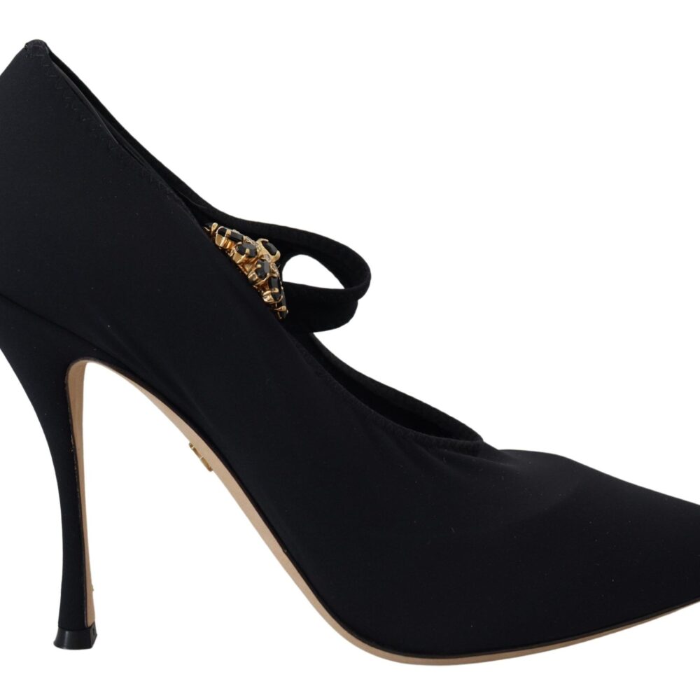 Chic Black Mary Jane Sock Pumps with Crystals