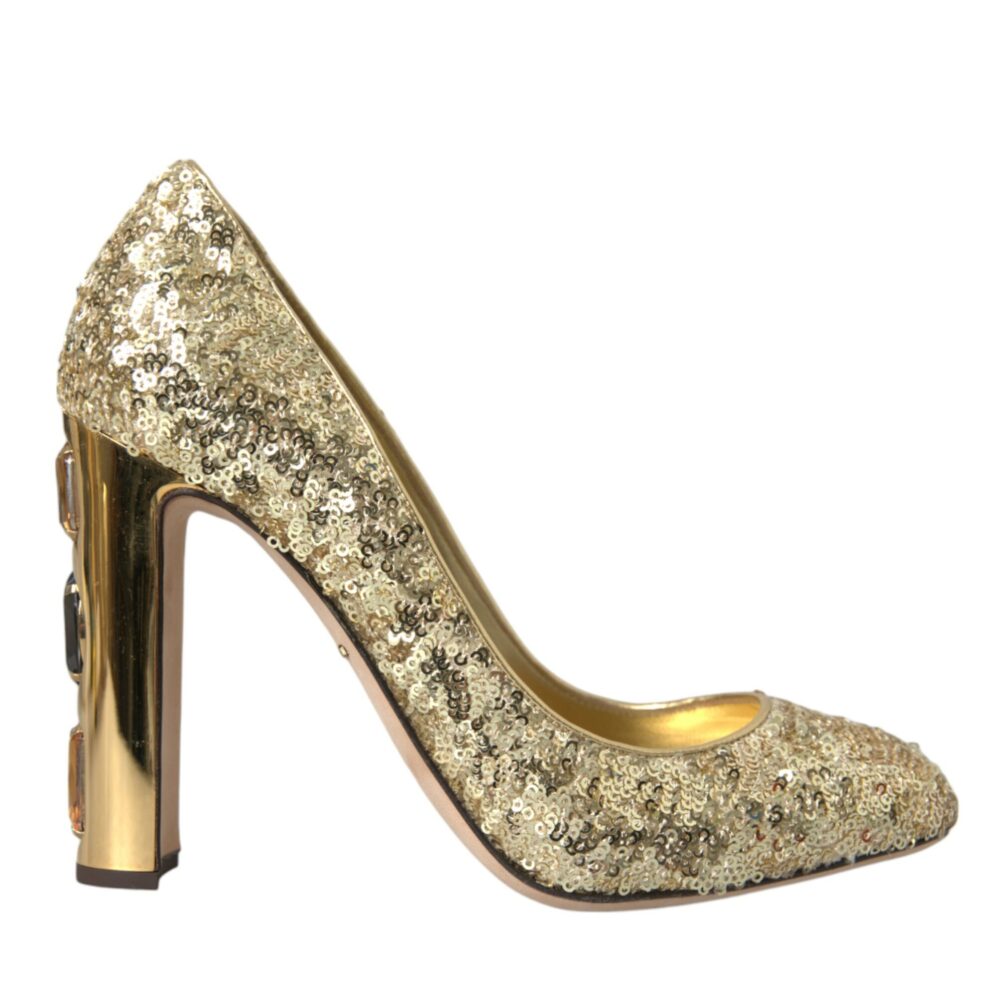 Gold Sequin Crystal Heels Pumps Shoes