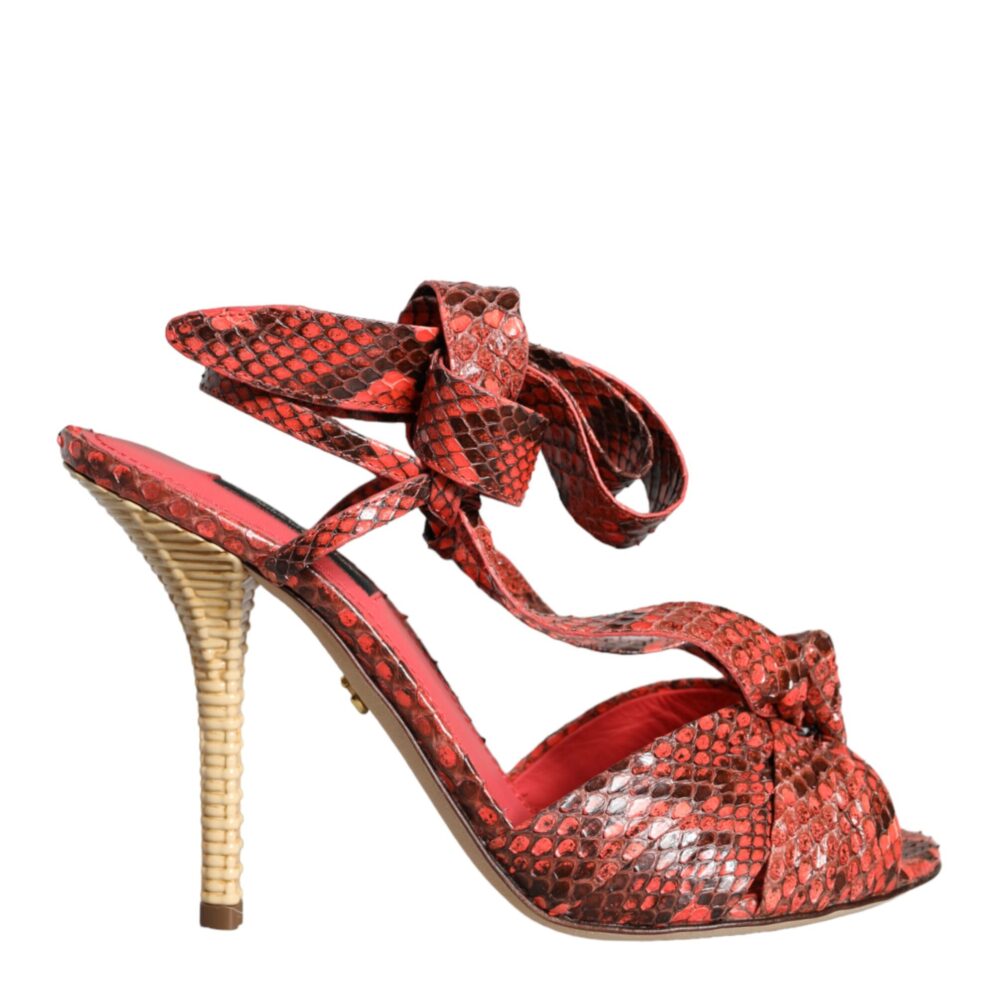 Coral Exotic Leather Heels Sandals Shoes