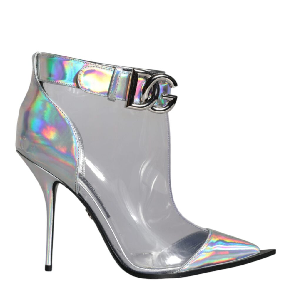 Silver Iridescent PVC Pointed Short Boots Shoes