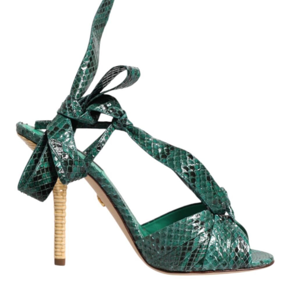 Green Python Leather Heels Sandals Shoes