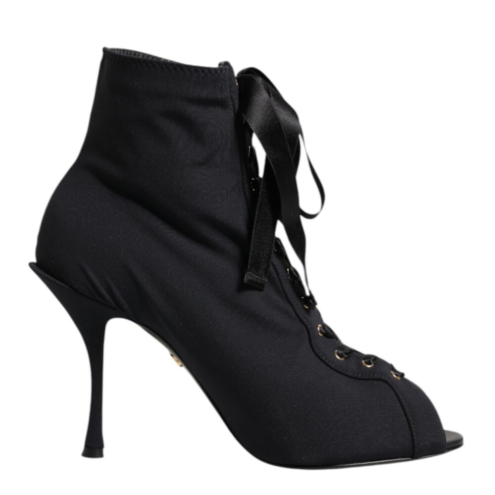 Black Stiletto Heels Lace Up Boots Shoes