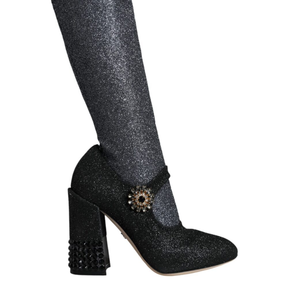 Black Crystal Mary Janes Booties Shoes