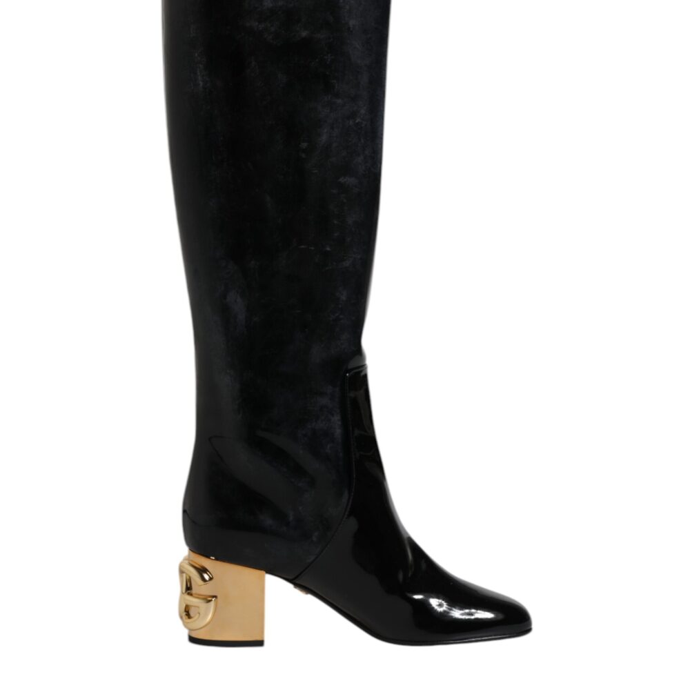 Black Patent Leather Vally High Boots Shoes