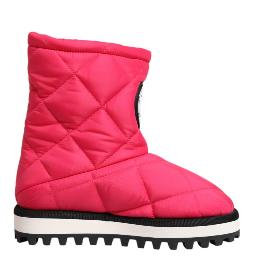 Pink White Viscose Padded Mid Calf Boots Shoes