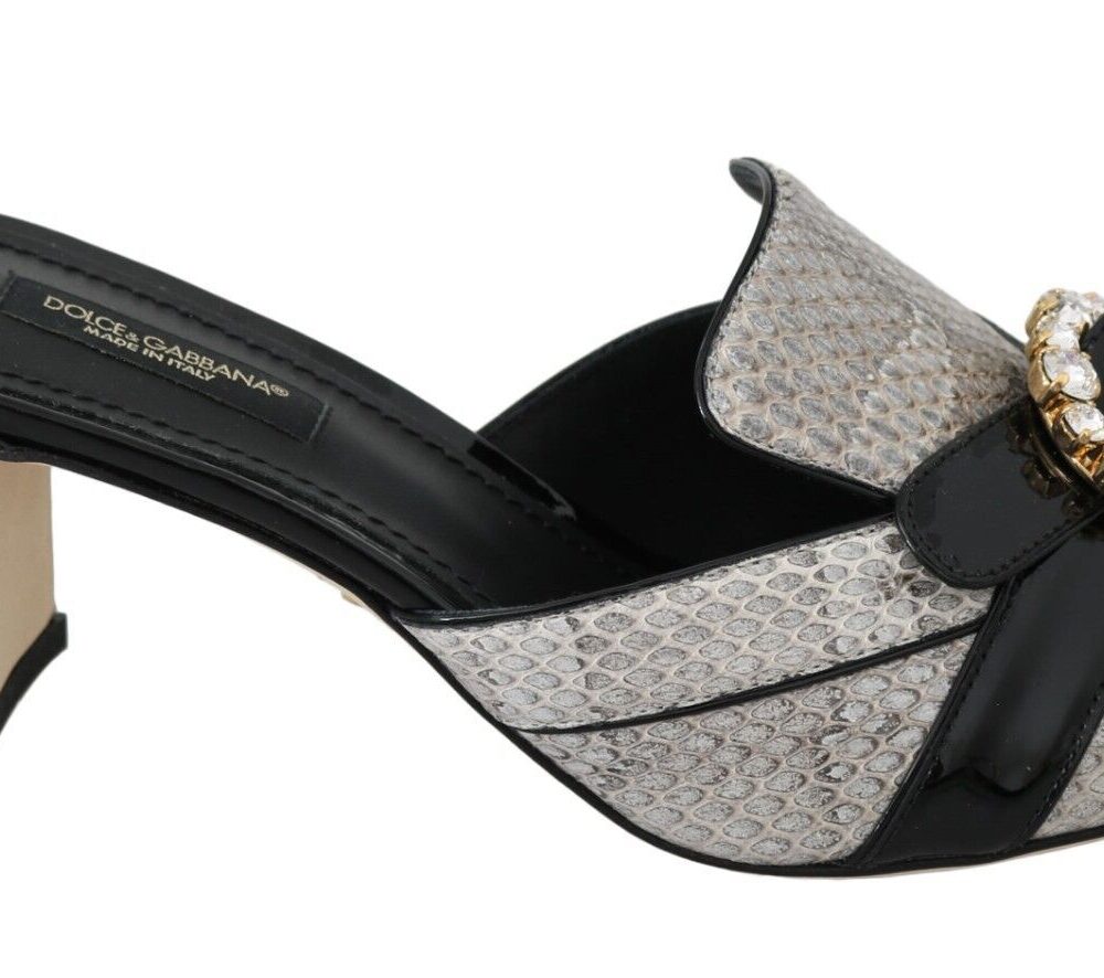 Crystal-Embellished Exotic Leather Sandals