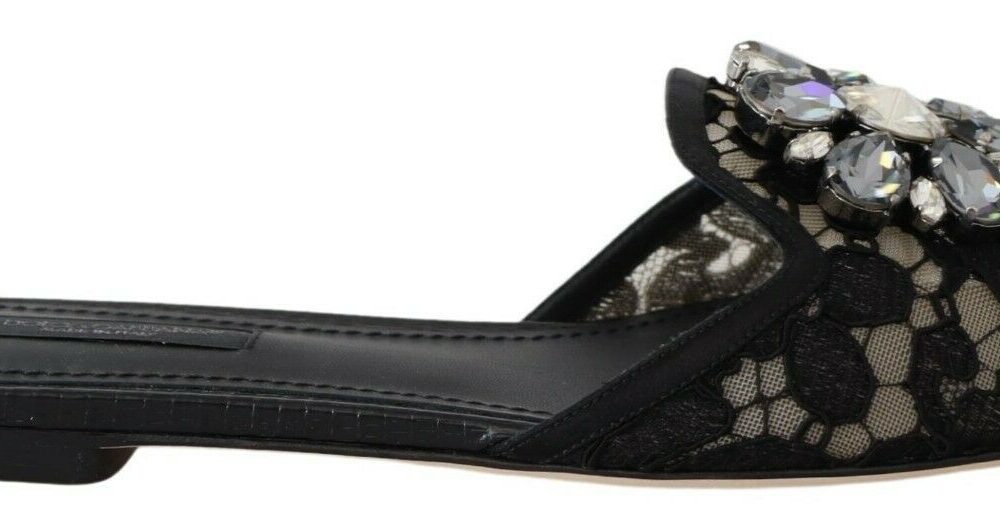 Elegant Black Lace Mules with Jewel Flower Detail