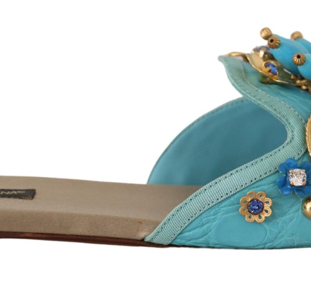Exquisite Crystal-Embellished Exotic Leather Sandals