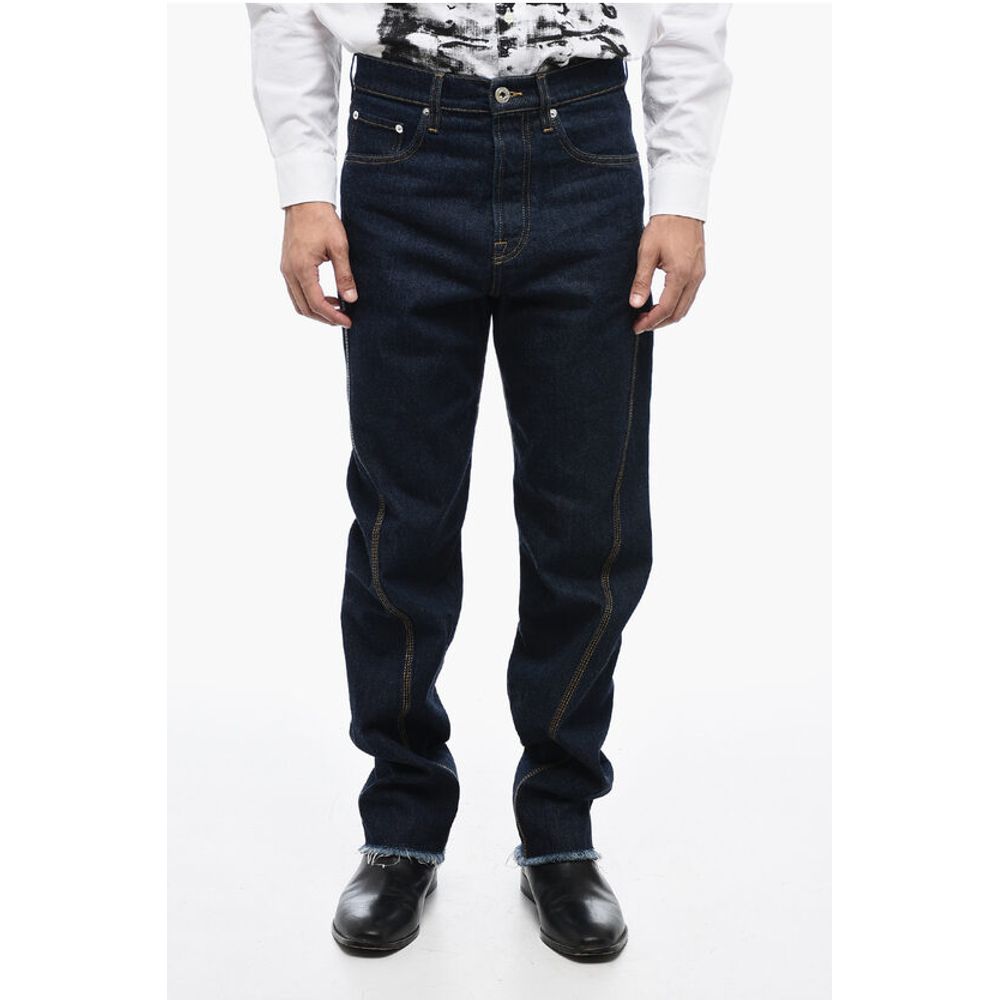 Stitch Detailing Straight Fit Denims with Fringed Hem 21cm