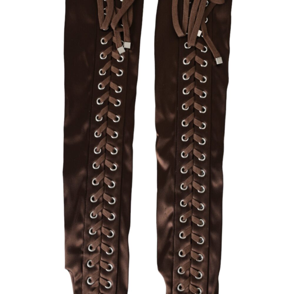 Brown Acetate Lace Up Fingerless Gloves