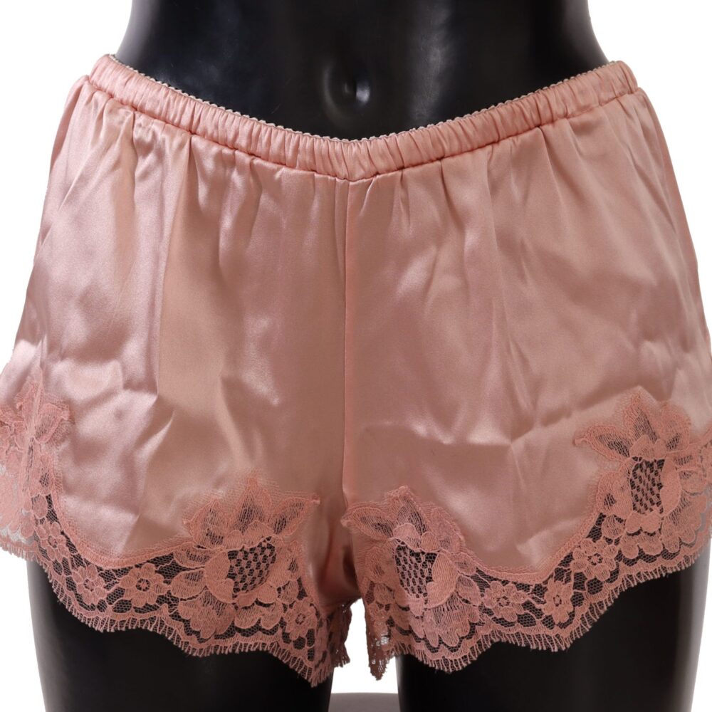 Elegant Powder Pink Silk Lace Lingerie Shorts