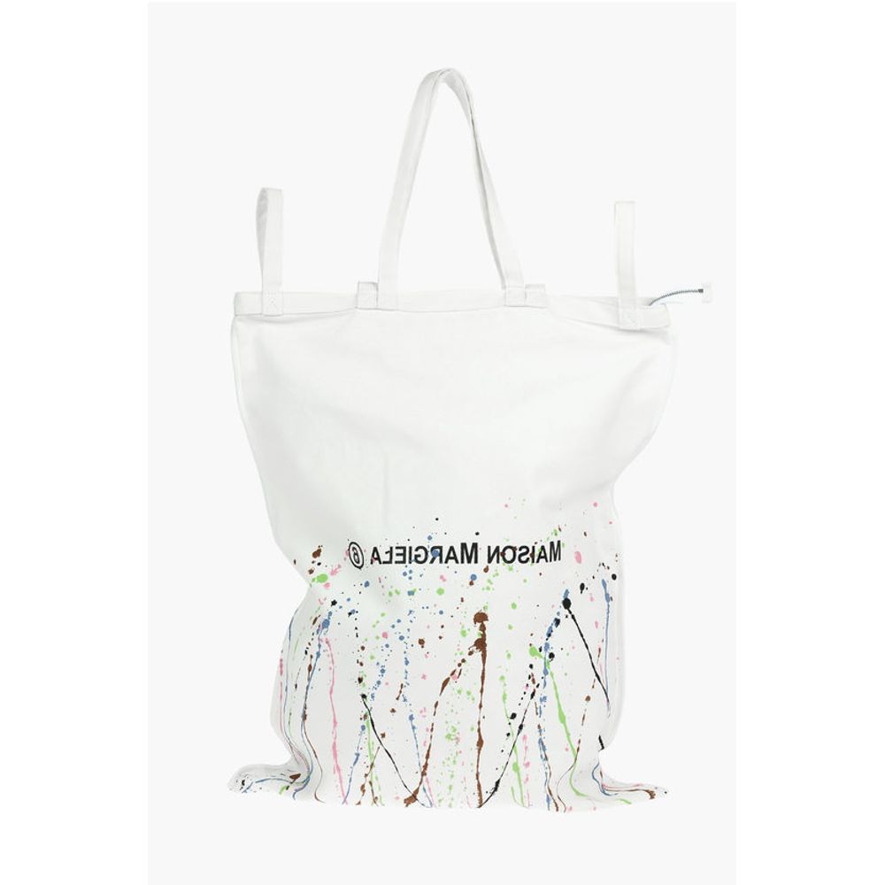 MM6 Canvas Maxi Tote Bag in PAINT-SPLATTER Print with Logo