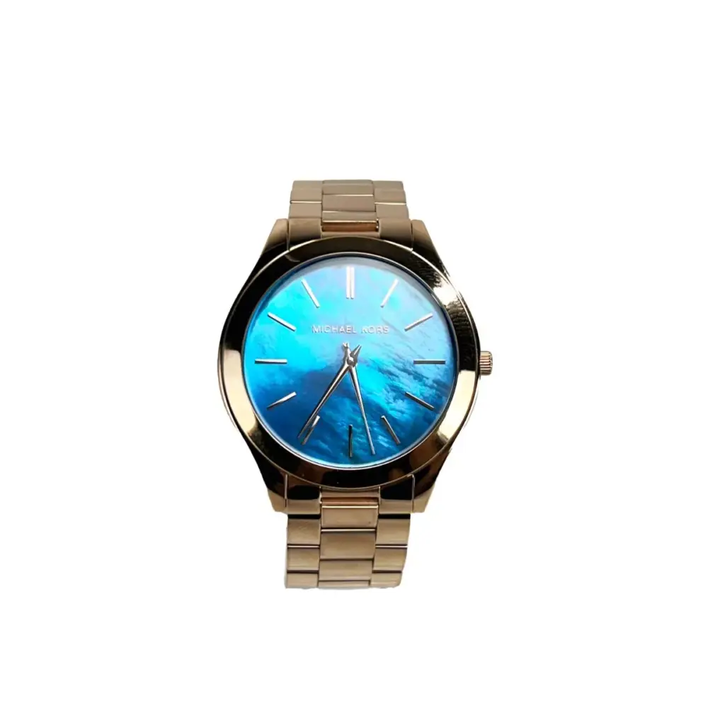 Slim Runway Stainless Steel Watch MK3494 Ocean Blue Gold